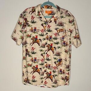 Negative Space Western Cowboy Wagon & Horse Print Shirt Men’s Size Large L EUC